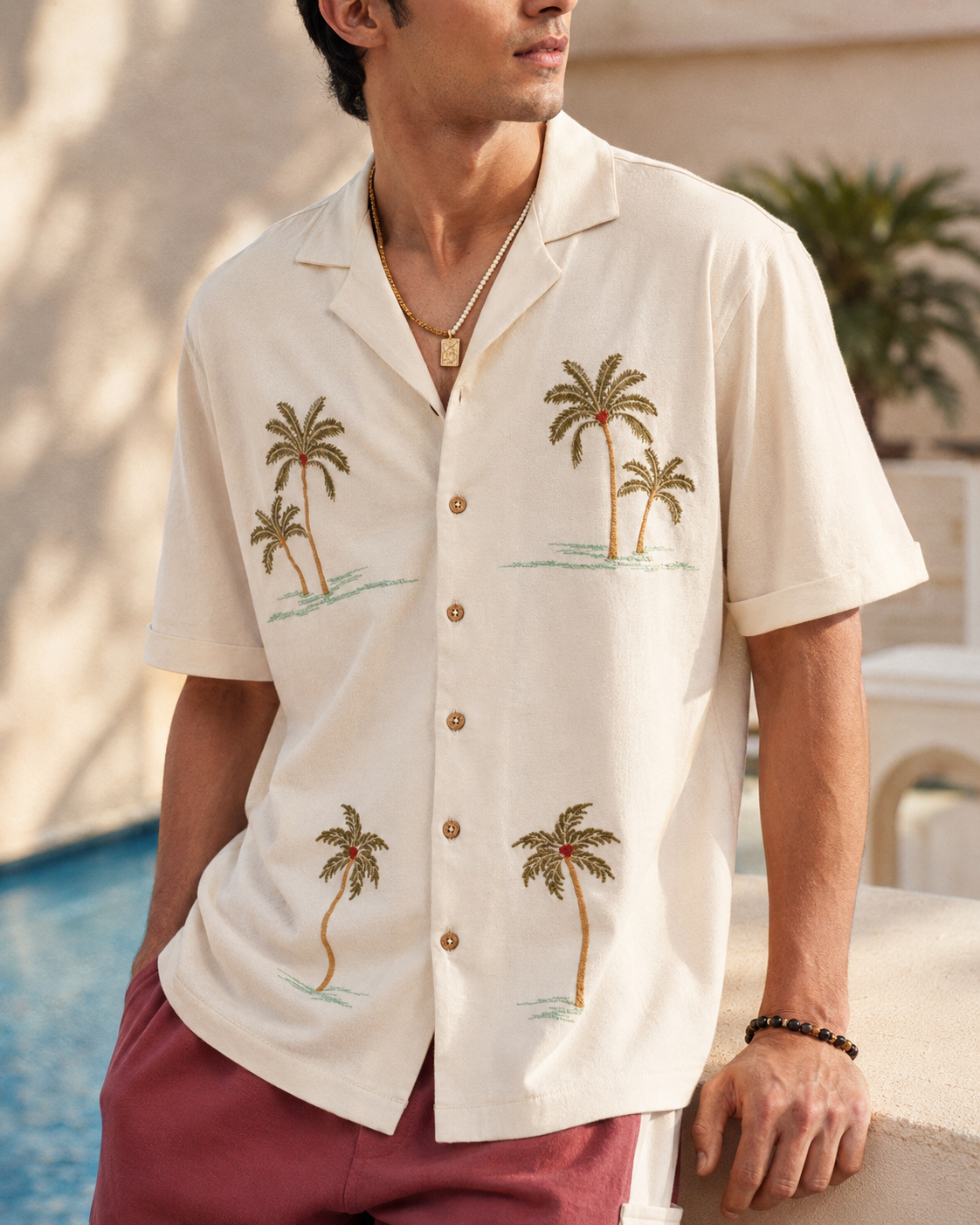 PALM GROVE COTTON KNIT SHIRT - CREAMY CLOUD