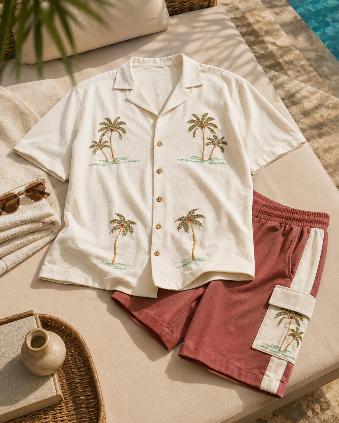 PALM GROVE COTTON KNIT CO-ORD SET - CREAMY CLOUD/APPLE BUTTER
