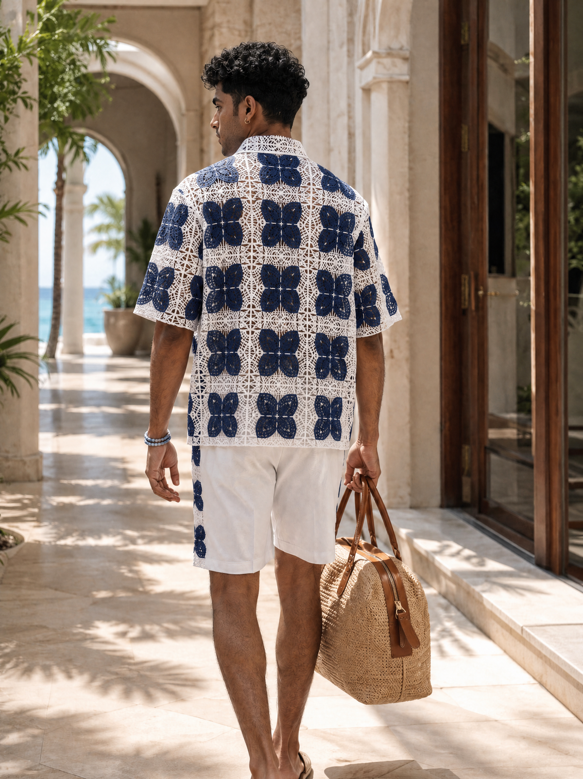 RIVIERA GUIPURE SHIRT CO-ORD SET - PORCELAIN NAVY