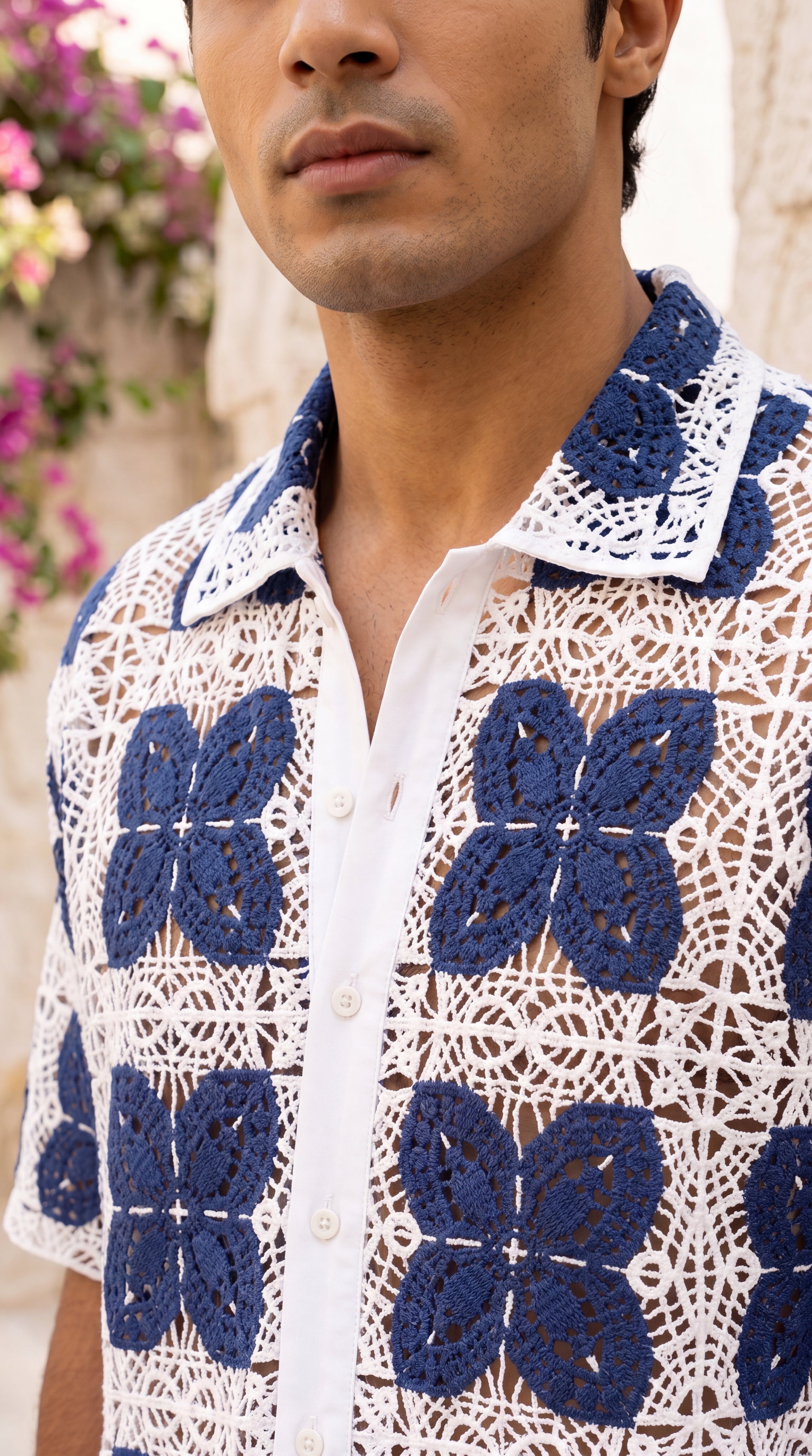 RIVIERA GUIPURE SHIRT - PORCELAIN NAVY