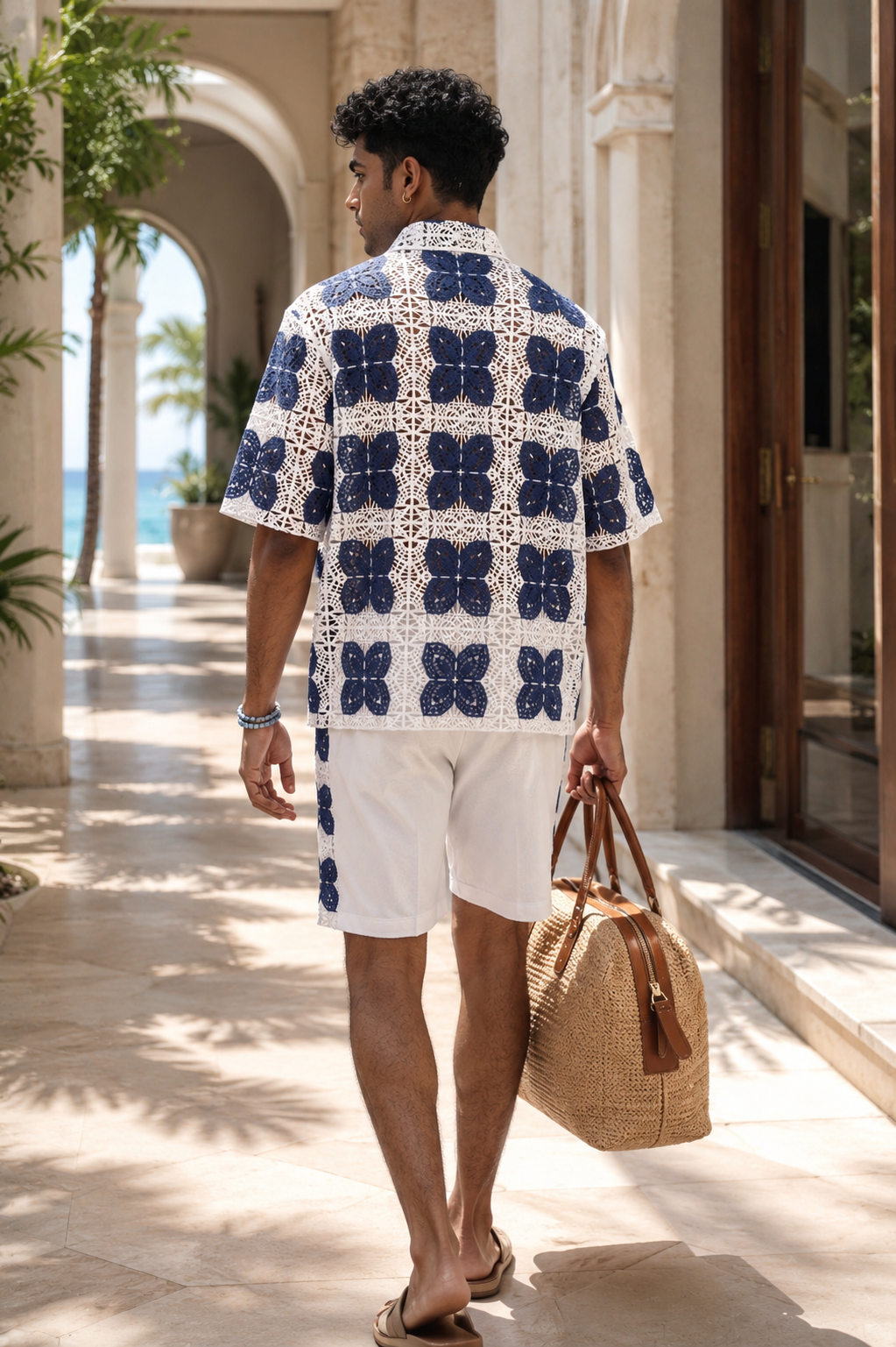 RIVIERA GUIPURE SHIRT CO-ORD SET - PORCELAIN NAVY