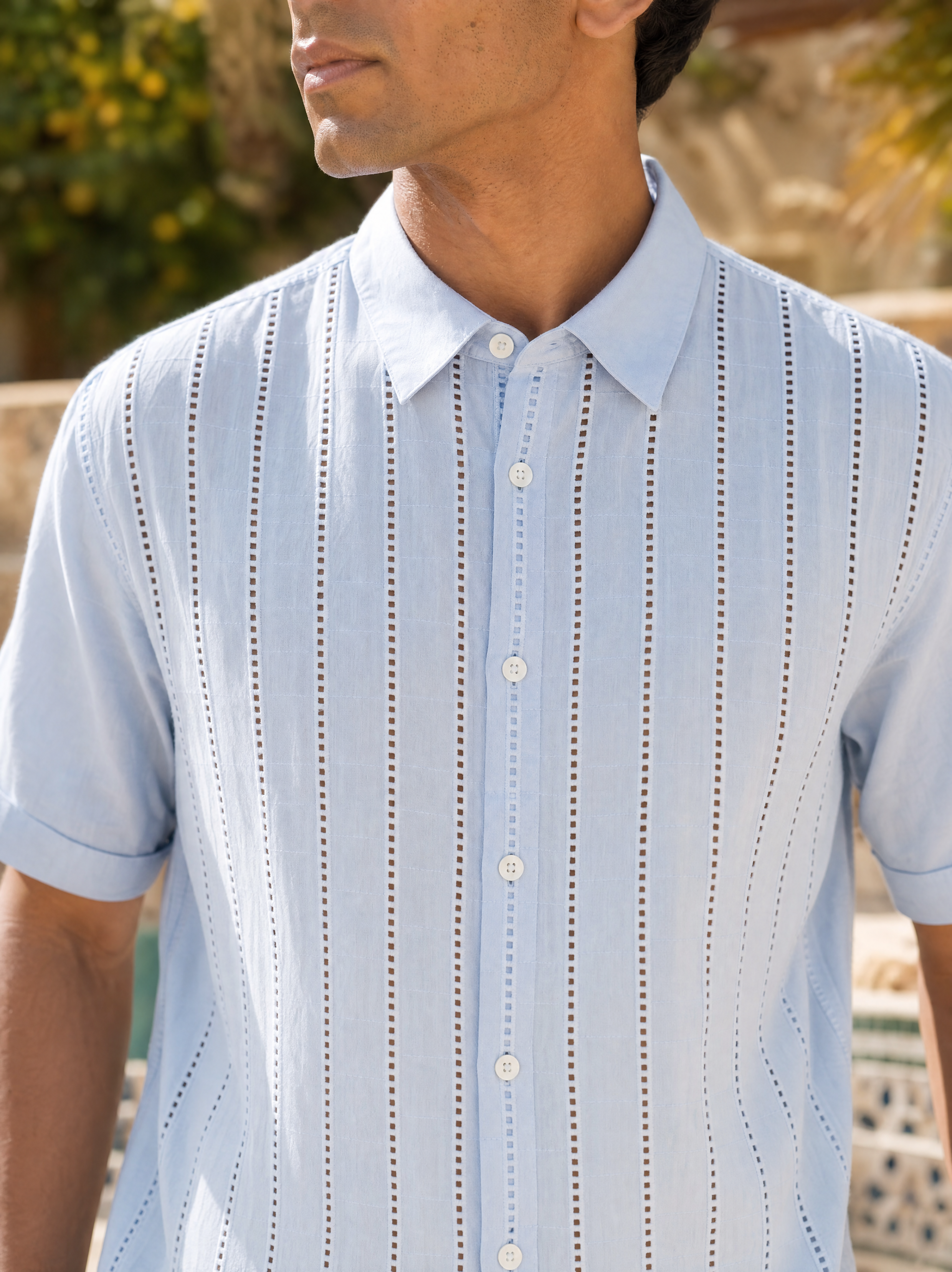 Step & Stripe 100 % Cotton Shirt (Sky Blue)