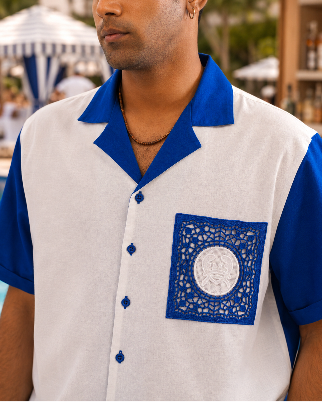 PORTSIDE GUIPURE PATCH SHIRT - SALT/POLYNESIAN BLUE