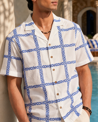 CABANA BLOOM COTTON SHIRT - SALT/COBALT BLUE