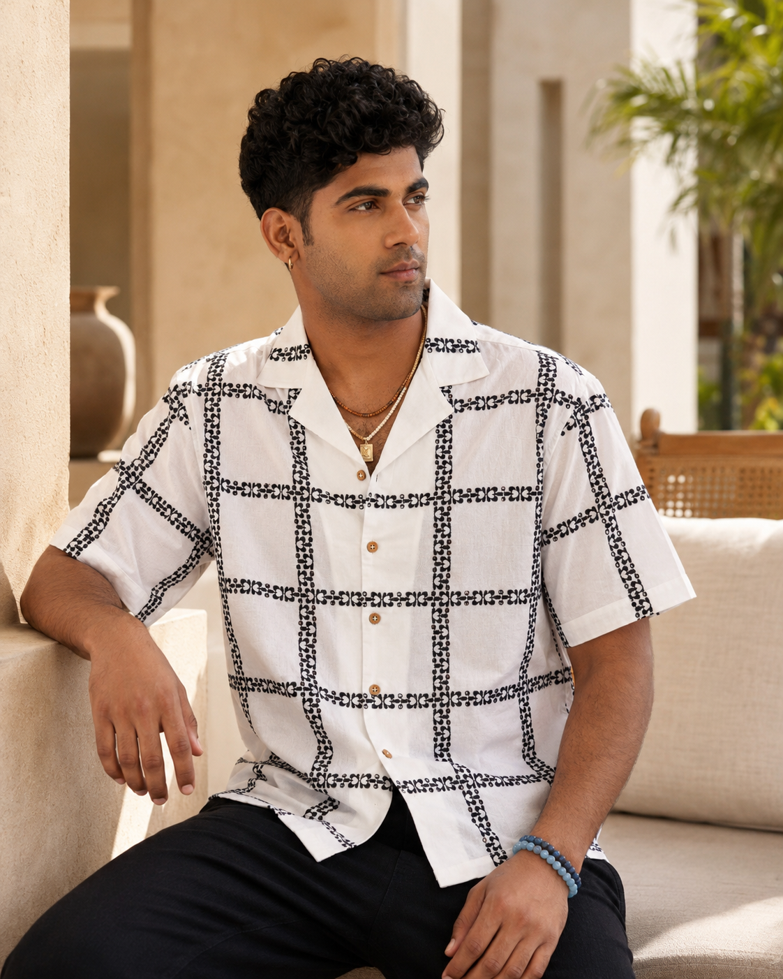 CABANA BLOOM COTTON SHIRT - SALT/MIDNIGHT BLACK
