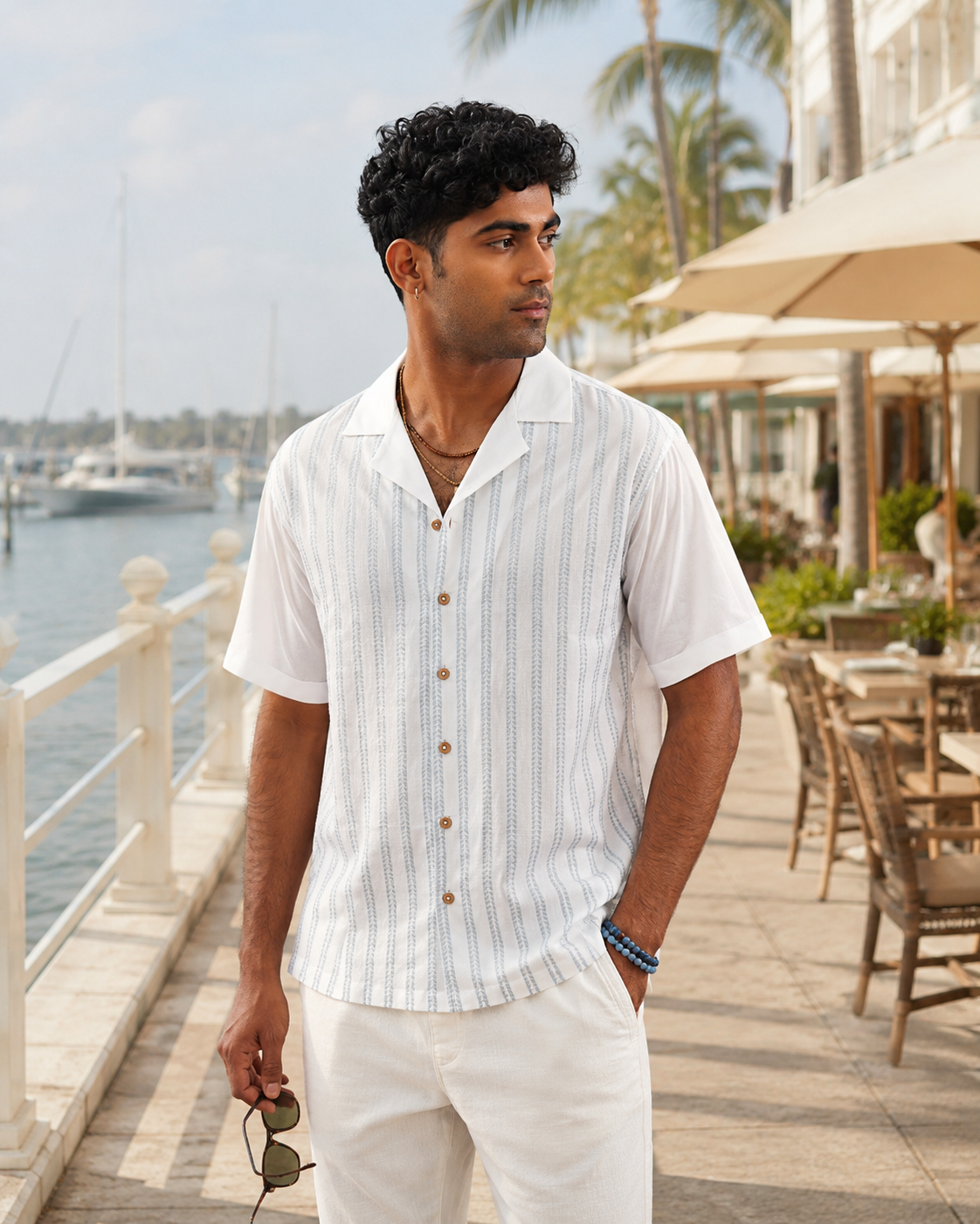 SKYTRAIL COTTON SHIRT - SALT/SKY BLUE