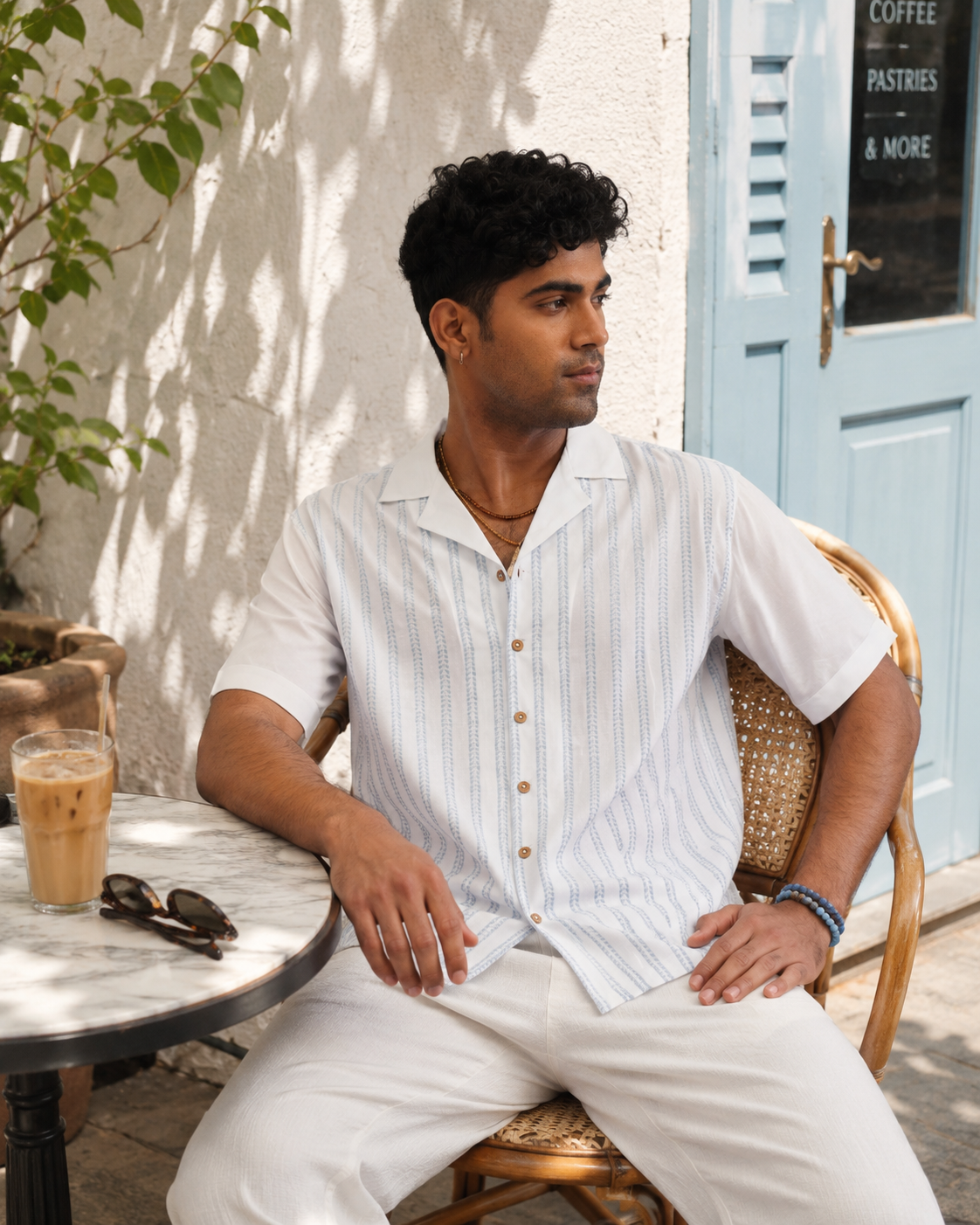 SKYTRAIL COTTON SHIRT - SALT/SKY BLUE