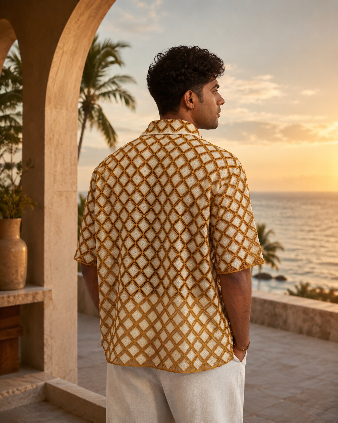SOLANA LATTICE GUIPURE SHIRT - DUNE GOLD