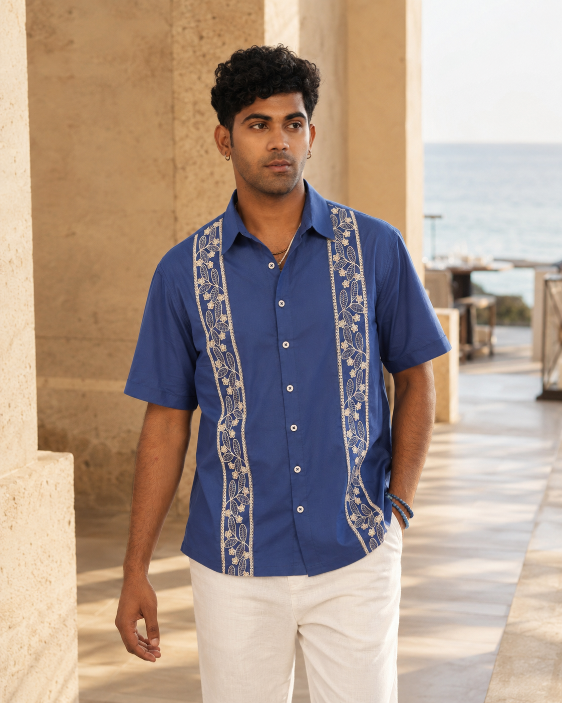 BOTANICAL TRAIL COTTON SHIRT - TIDAL BLUE