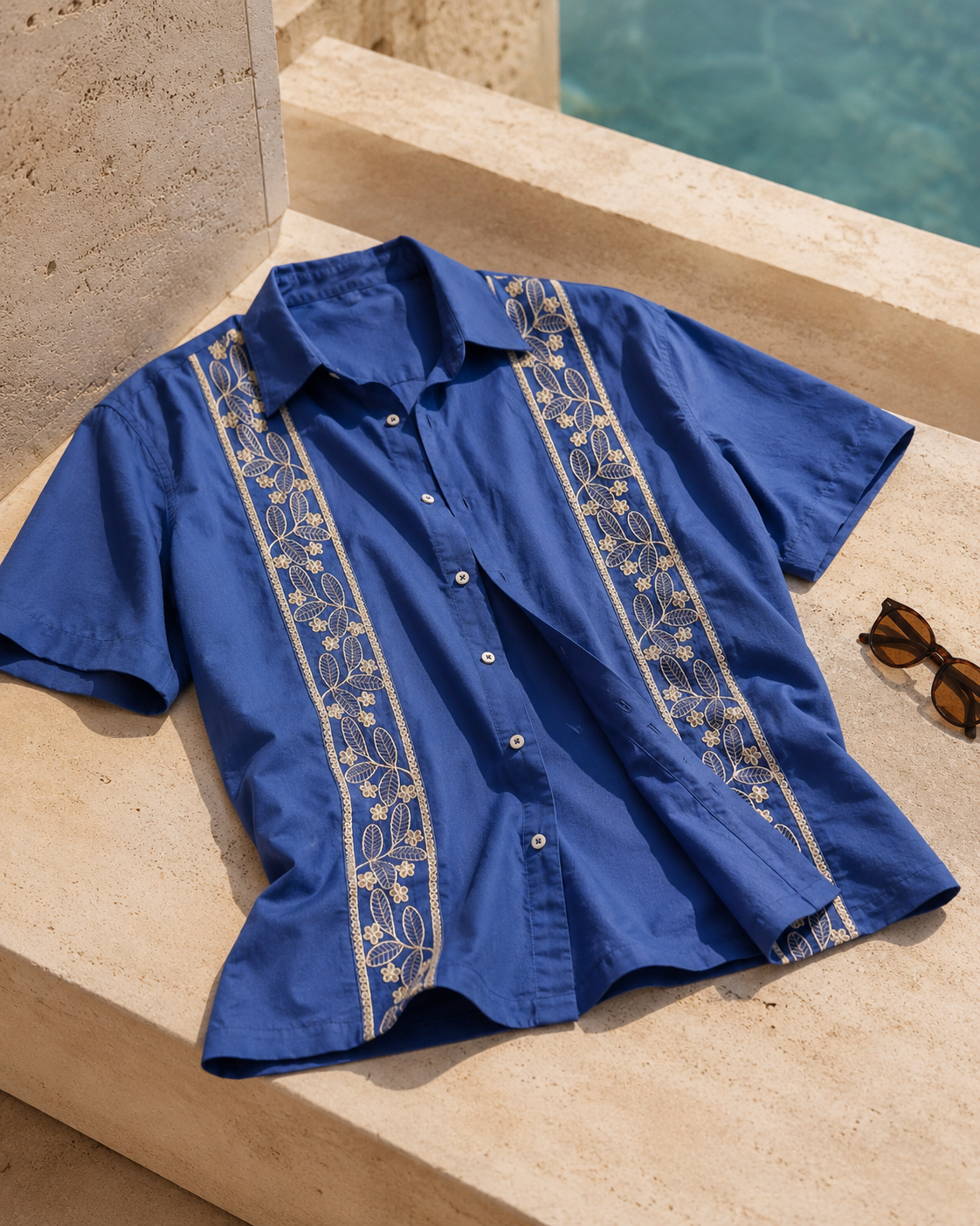 BOTANICAL TRAIL COTTON SHIRT - TIDAL BLUE