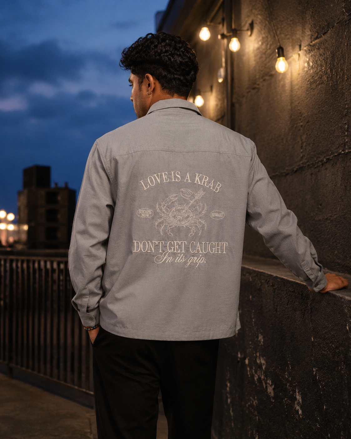 LOVE IS A KRAB COTTON TEXTURED SHIRT - ULTIMATE GRAY