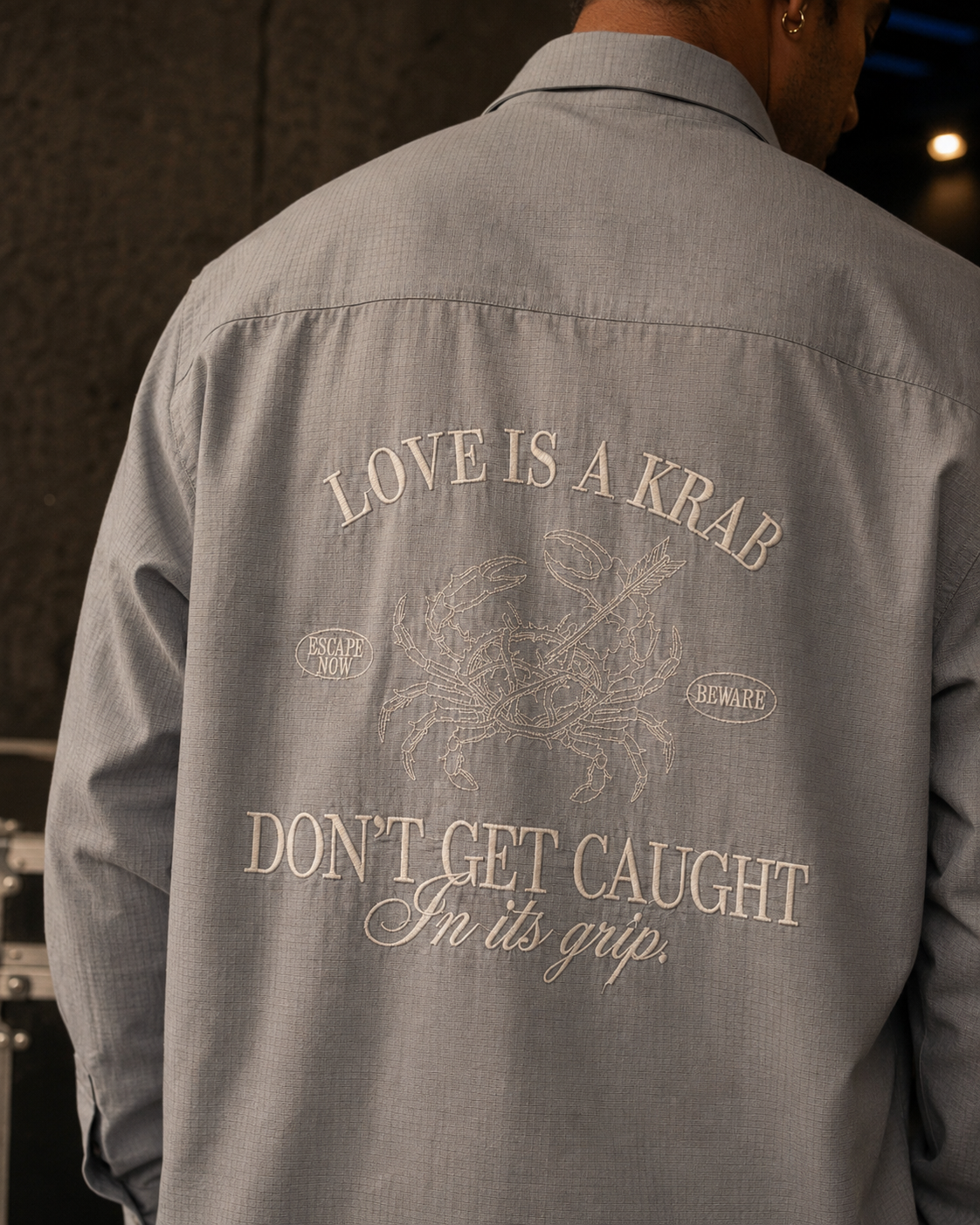 LOVE IS A KRAB COTTON TEXTURED SHIRT - ULTIMATE GRAY