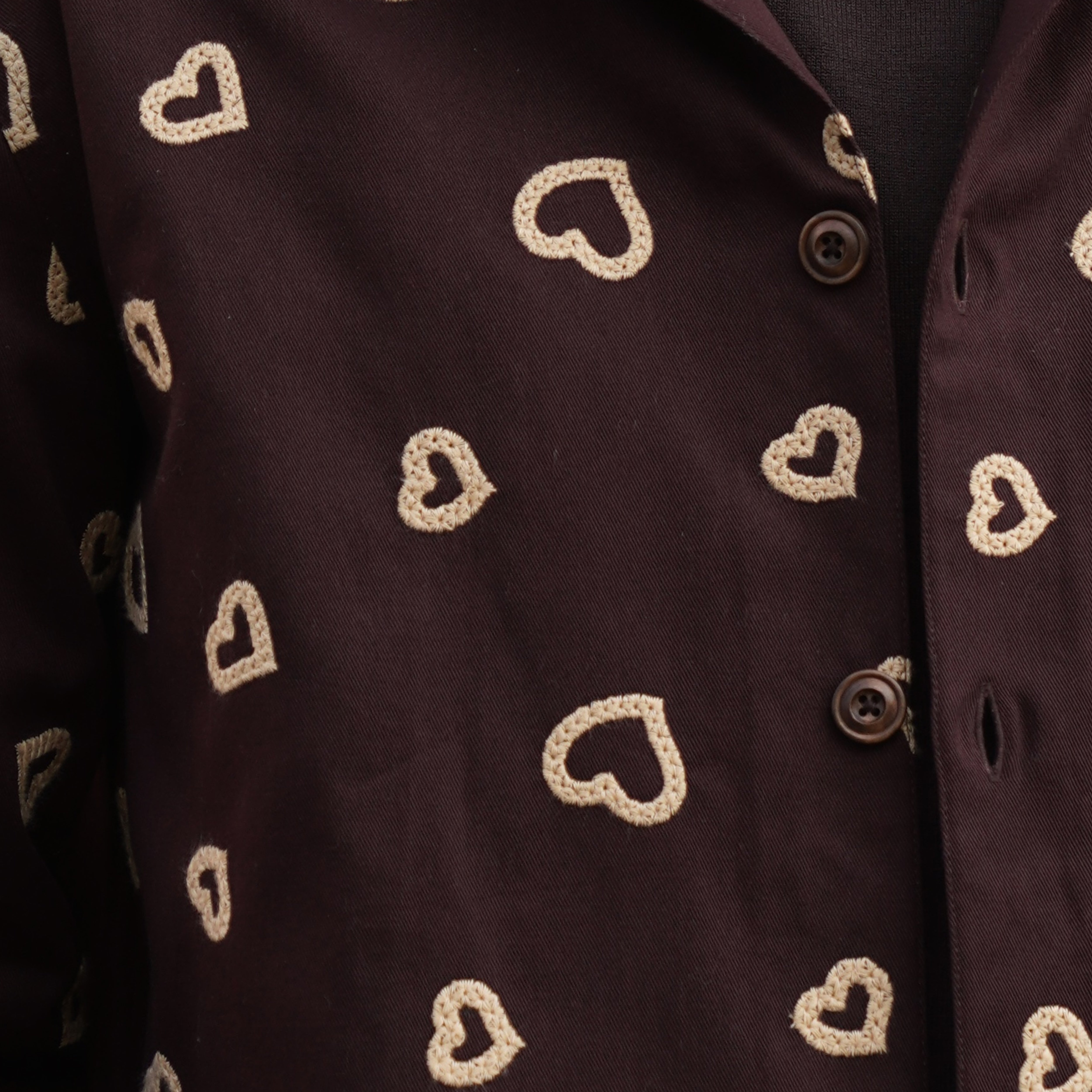 Winter Hearts Oversized Shacket (Espresso Beans with Ecru Hearts Embroidery)