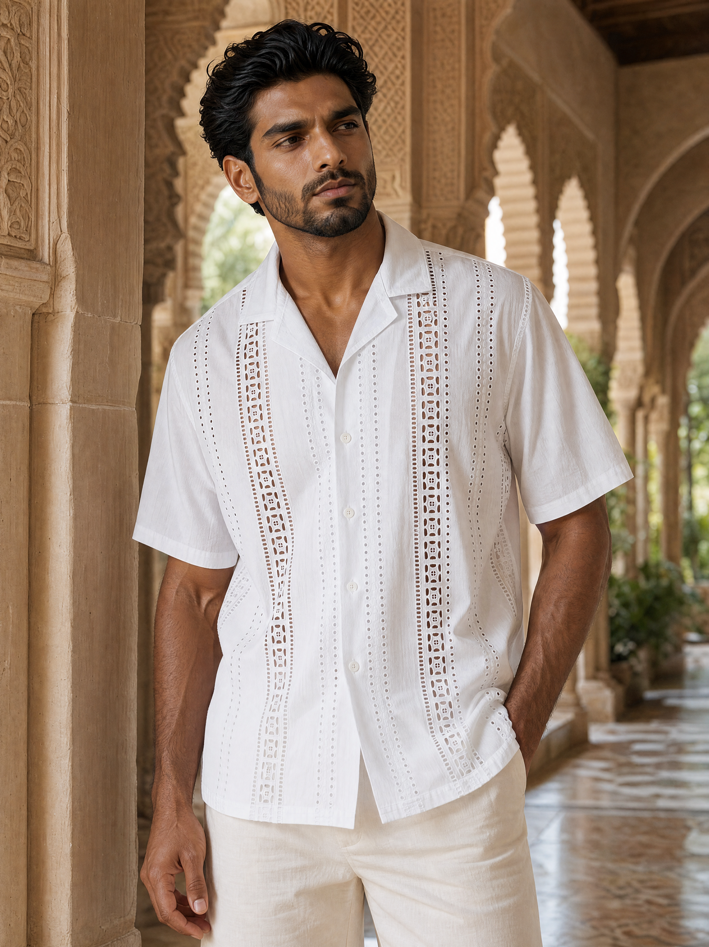 Coastal Lattice 100 % Cotton Shirt (White)