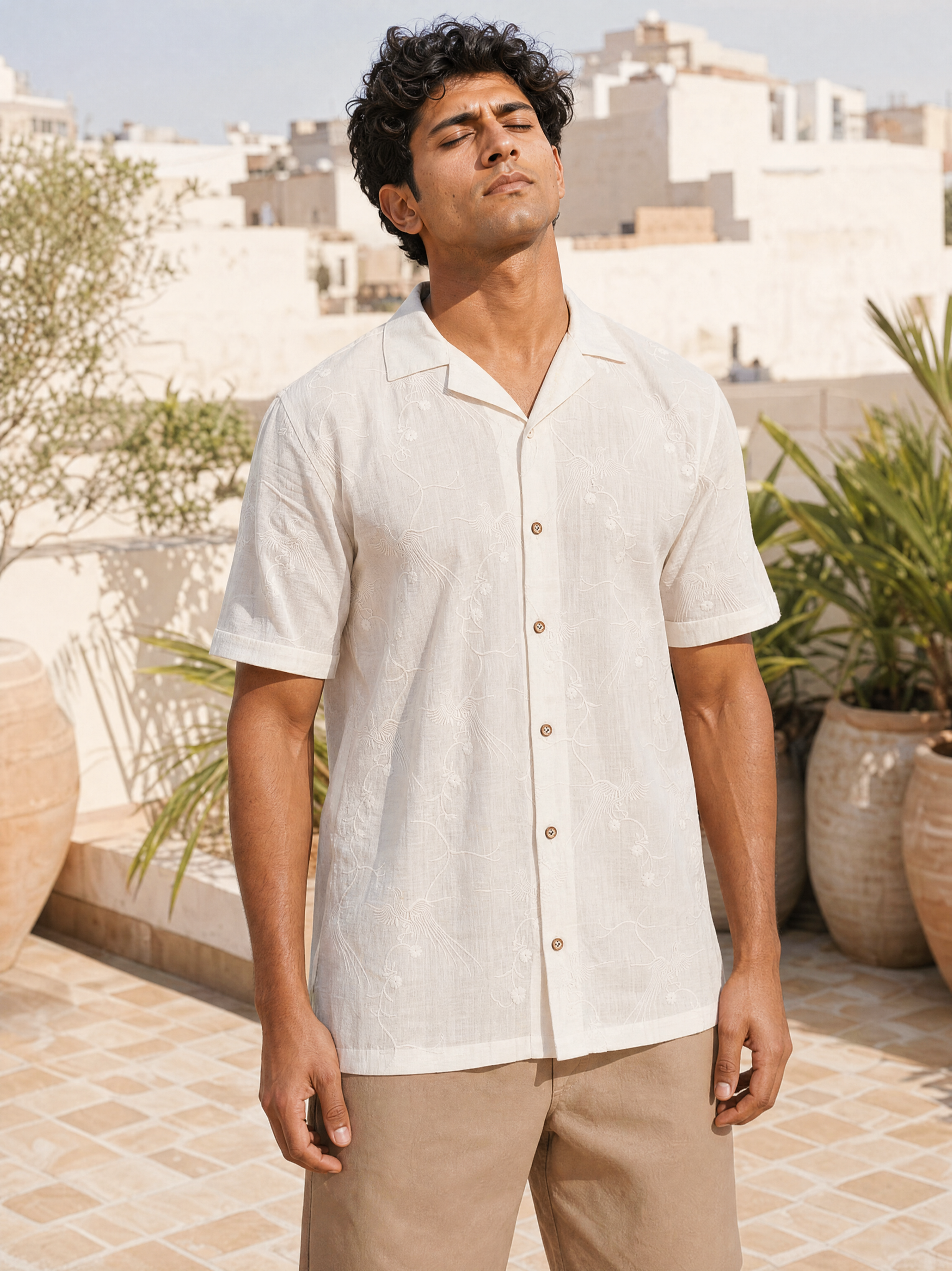 Plume & Bloom Cotton Linen Shirt (Ivory White)
