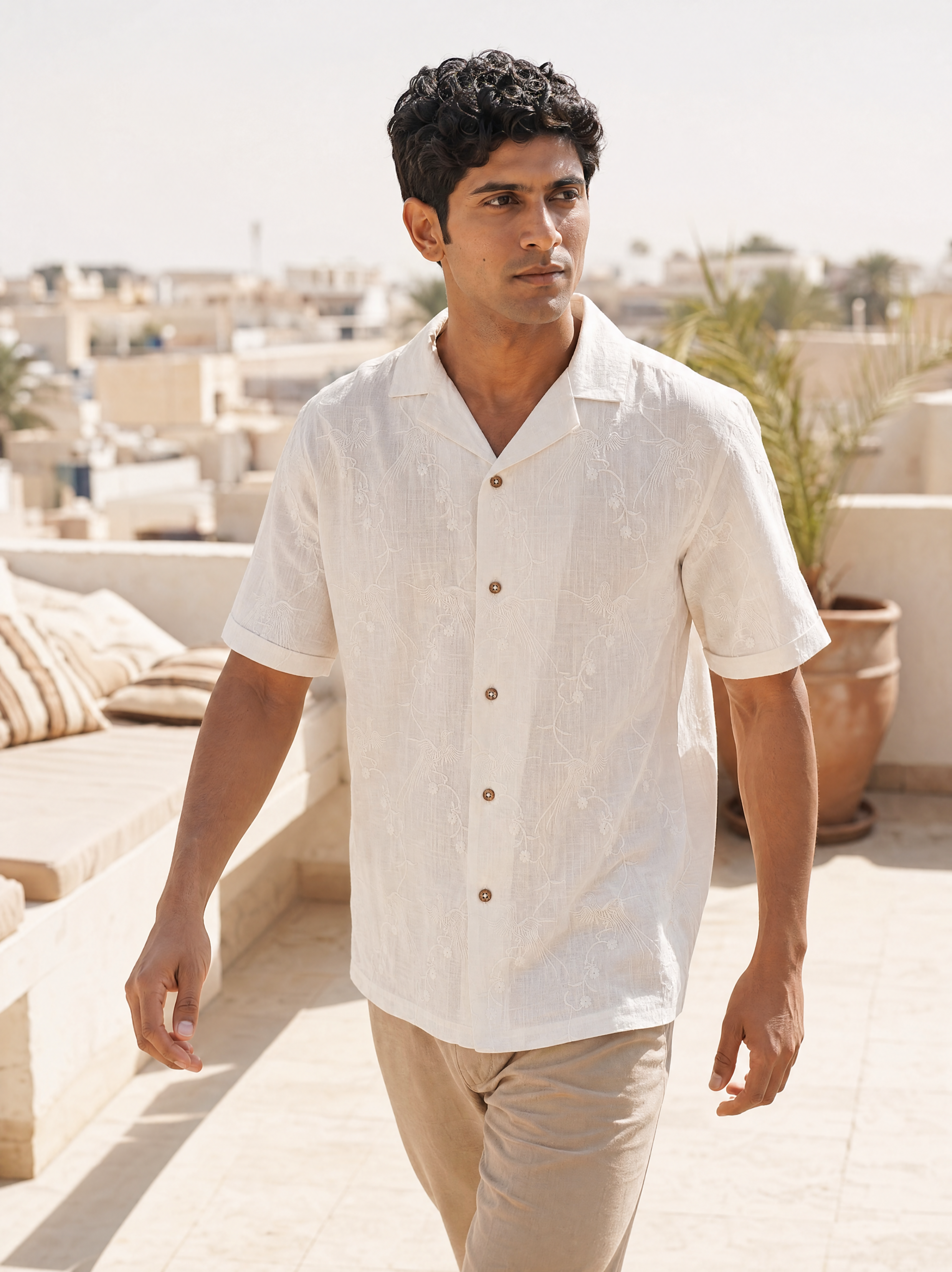 Plume & Bloom Cotton Linen Shirt (Ivory White)
