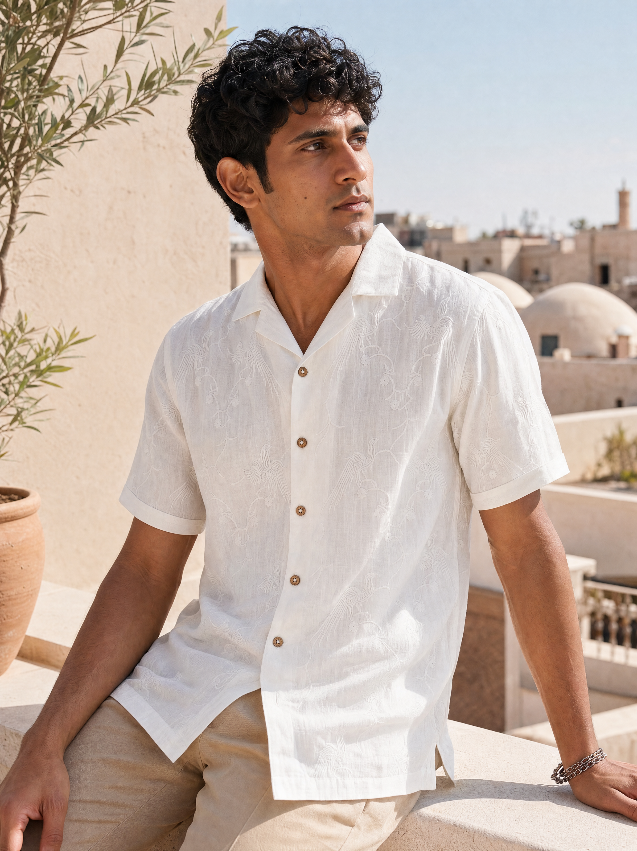 Plume & Bloom Cotton Linen Shirt (Ivory White)