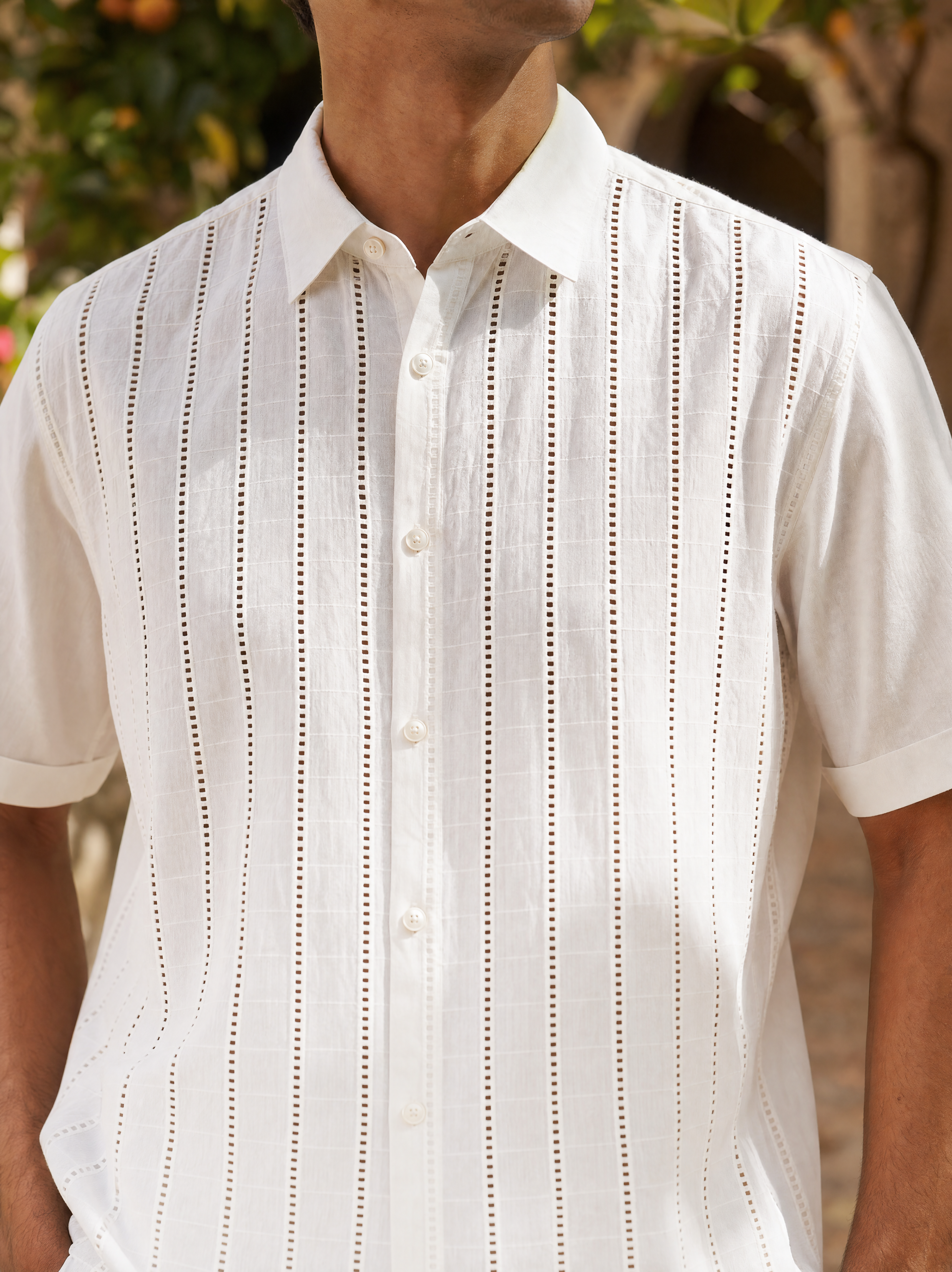 Step & Stripe 100 % Cotton Shirt (Ivory White)