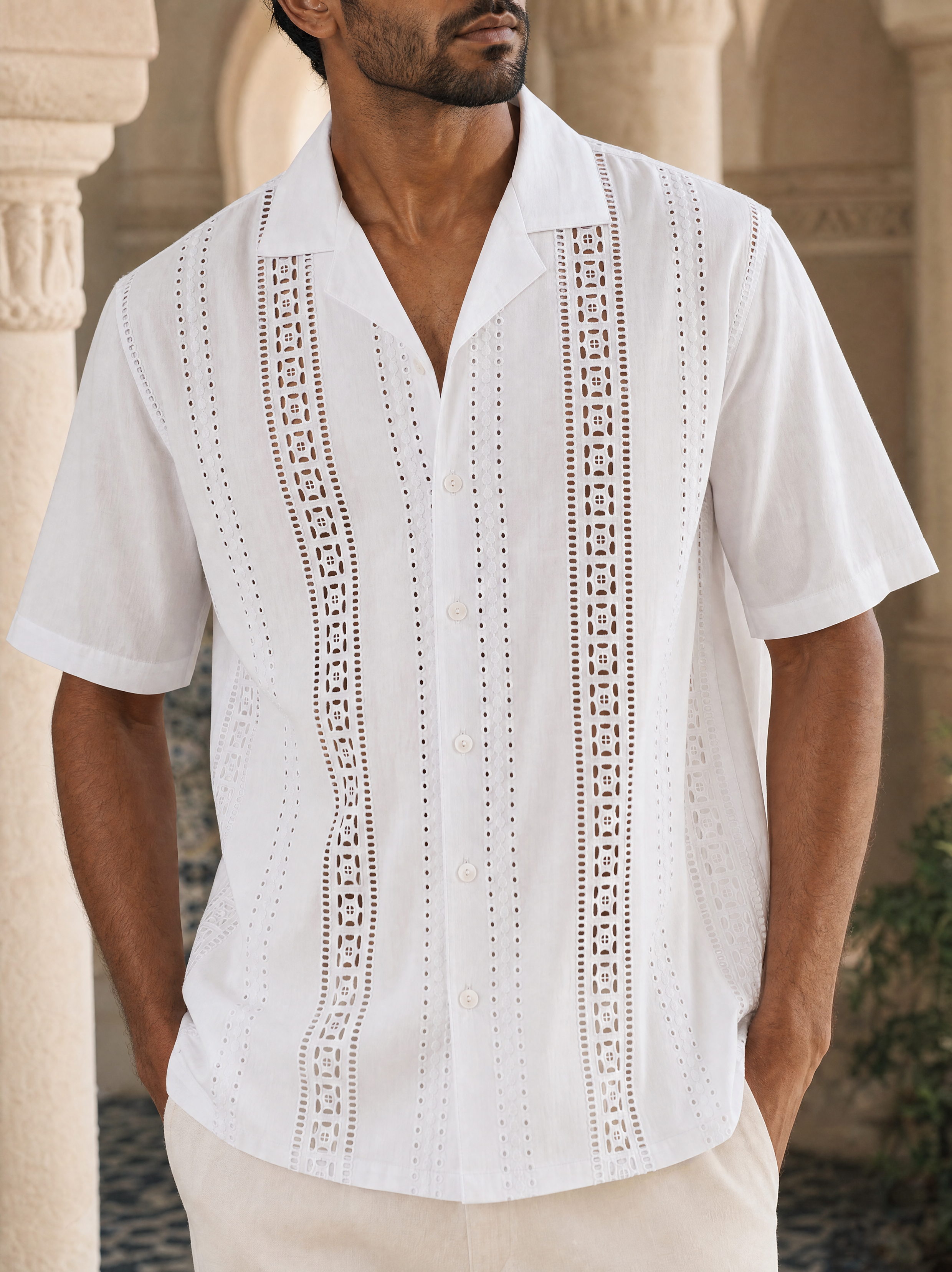 Coastal Lattice 100 % Cotton Shirt (White)